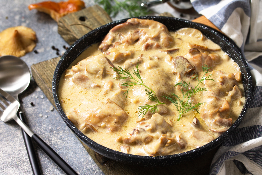 Fricasse - French Cuisine. Chicken Stewed in a Creamy Sauce with