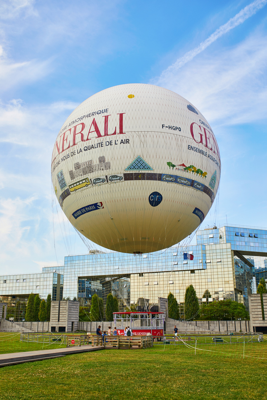 PARIS, FRANCE - JULY 19, 2018: Tethered Hot Air Balloon in Parc Andre Citroen in 15Th Arrondissement of Paris, France